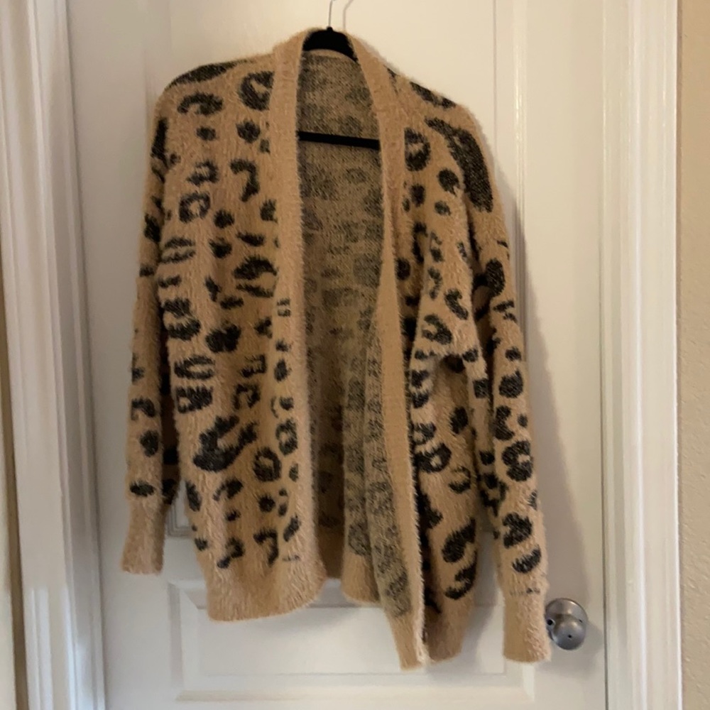 Oversized Leopard Print Cardigan Sweater